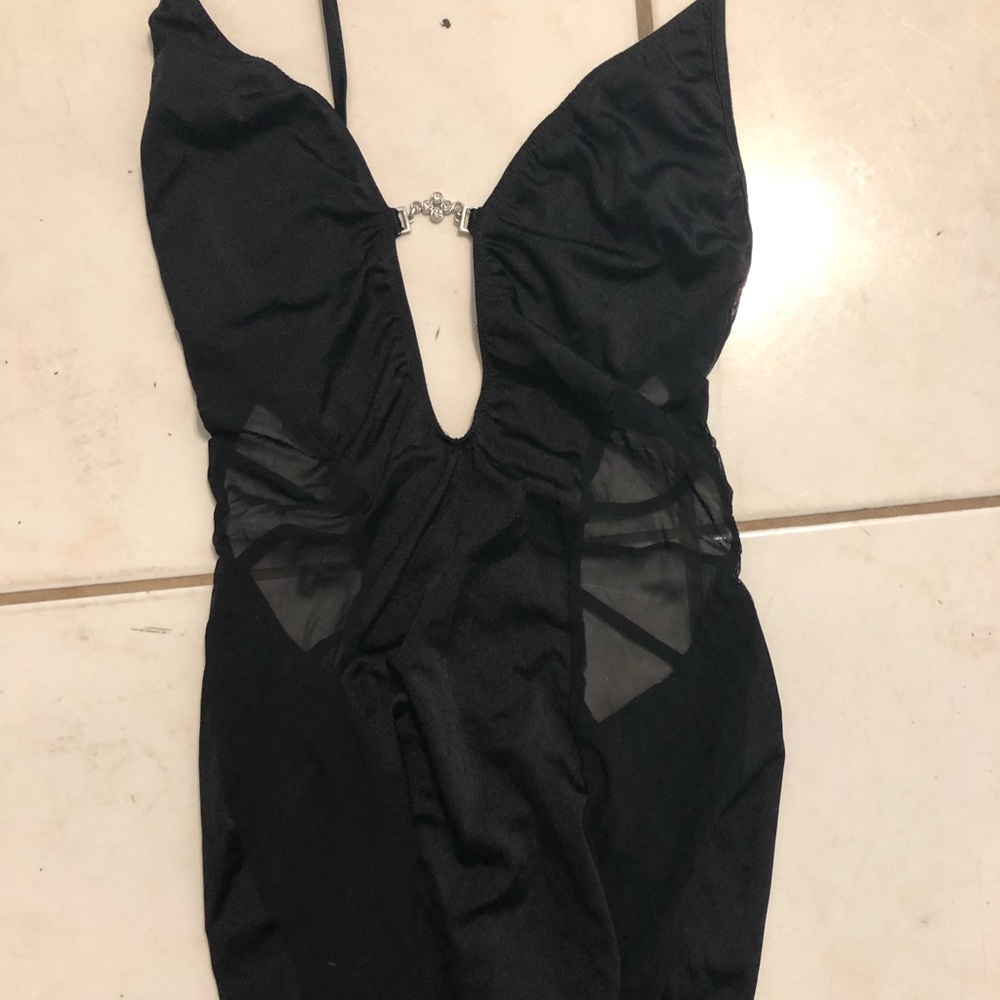 Black Halter Sheer Side Dress